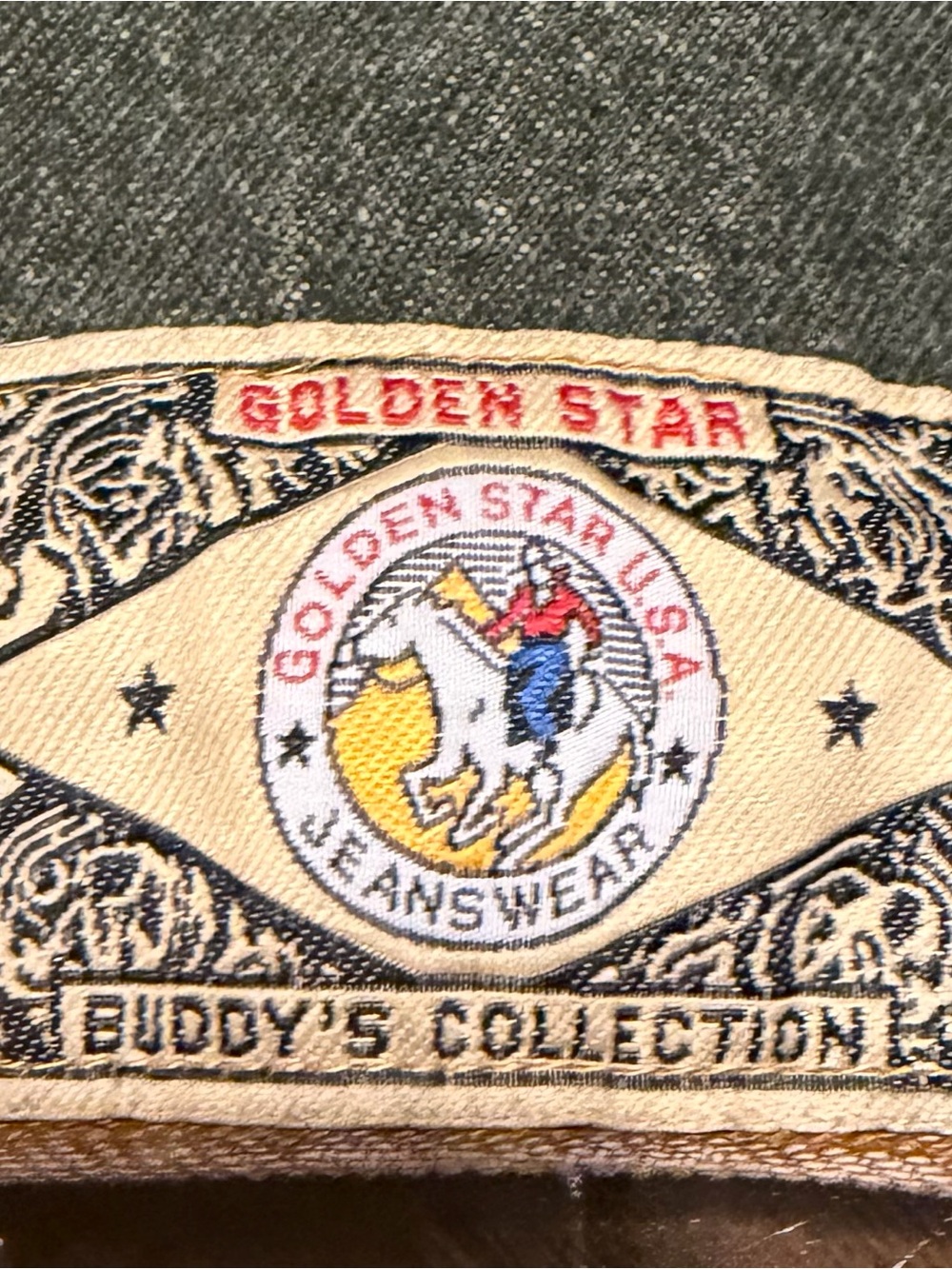 Vintage 1980’s Golden Star Colorblock Cropped Jean Jacket Brown, Olive & Indigo - Picture 8 of 11